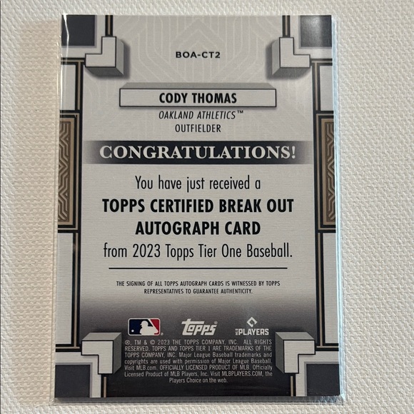 2023 Topps Tier One Break Out Autograph 102/299 Cody Thomas #BOA-CT2 - Picture 3 of 3